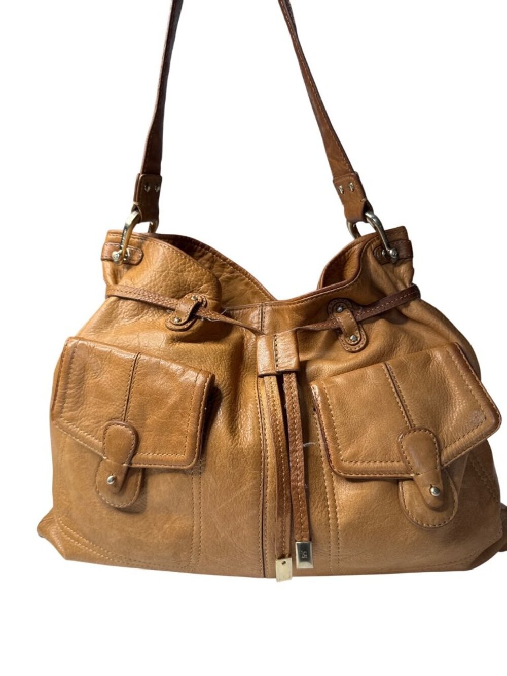 Vintage Liz Claiborne Tan Leather Shoulder Bag with Adjustable Strap - Classic